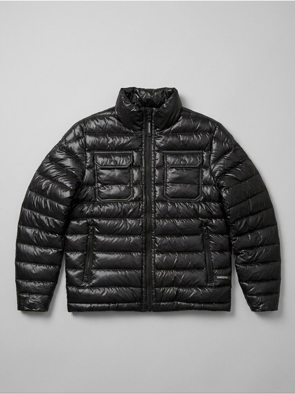 Size Large Men's High Shine Black Genuine Down Filled Puffer Coat Jacket Snover
